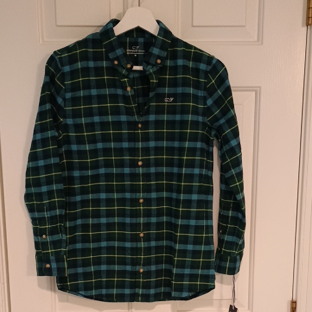 Vineyard Vines Green and Blue Plaid Button-Down Shirt